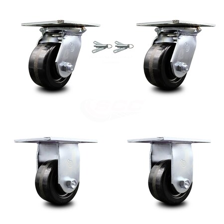 Service Caster 4 Inch Phenolic Caster Set with Roller Bearing 2 Swivel Lock and 2 Rigid SCC SCC-35S420-PHR-BSL-2-R-2